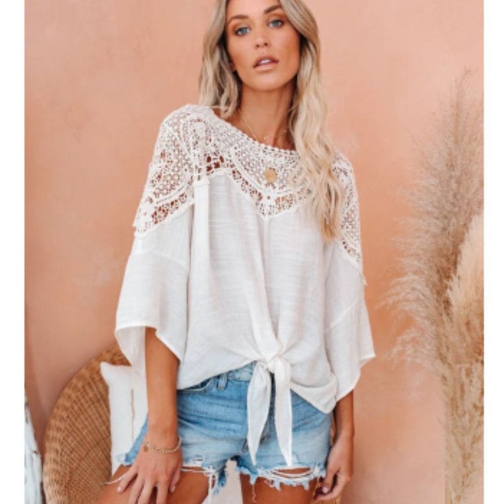 KOURTNEY Crochet Lace Tie Front Top